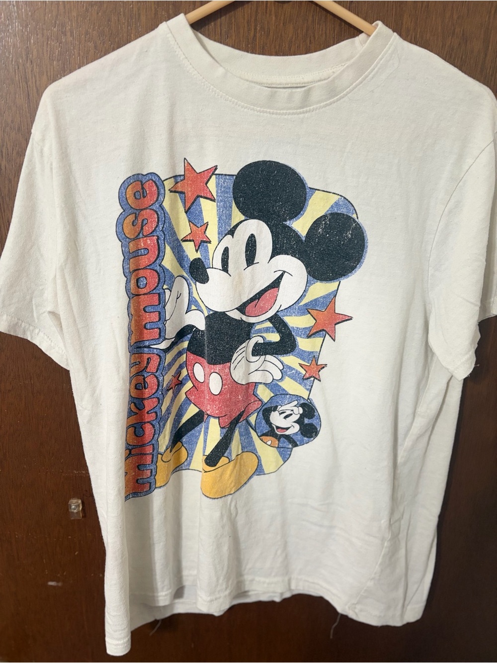 Disney Cream Mickey Mouse Graphic Tee with Red, Yellow & Blue Accents